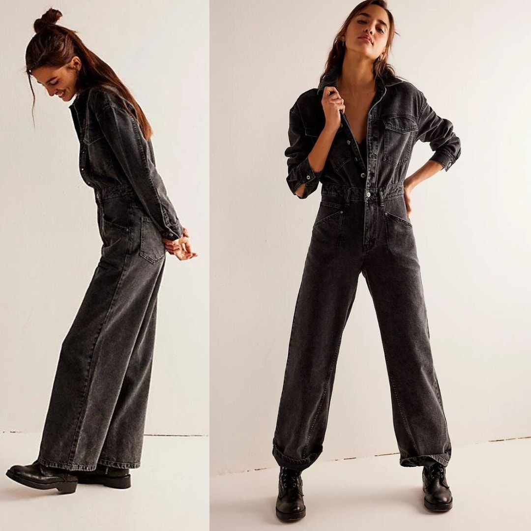 New Free People We The Free Touch The Sky One-Piece Black Denim Size Small $178